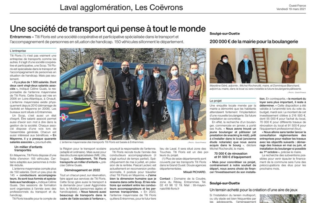 OUEST FRANCE - Entrammes. Titi Floris, la société de transport coopératif qui pense vraiment à tout le monde